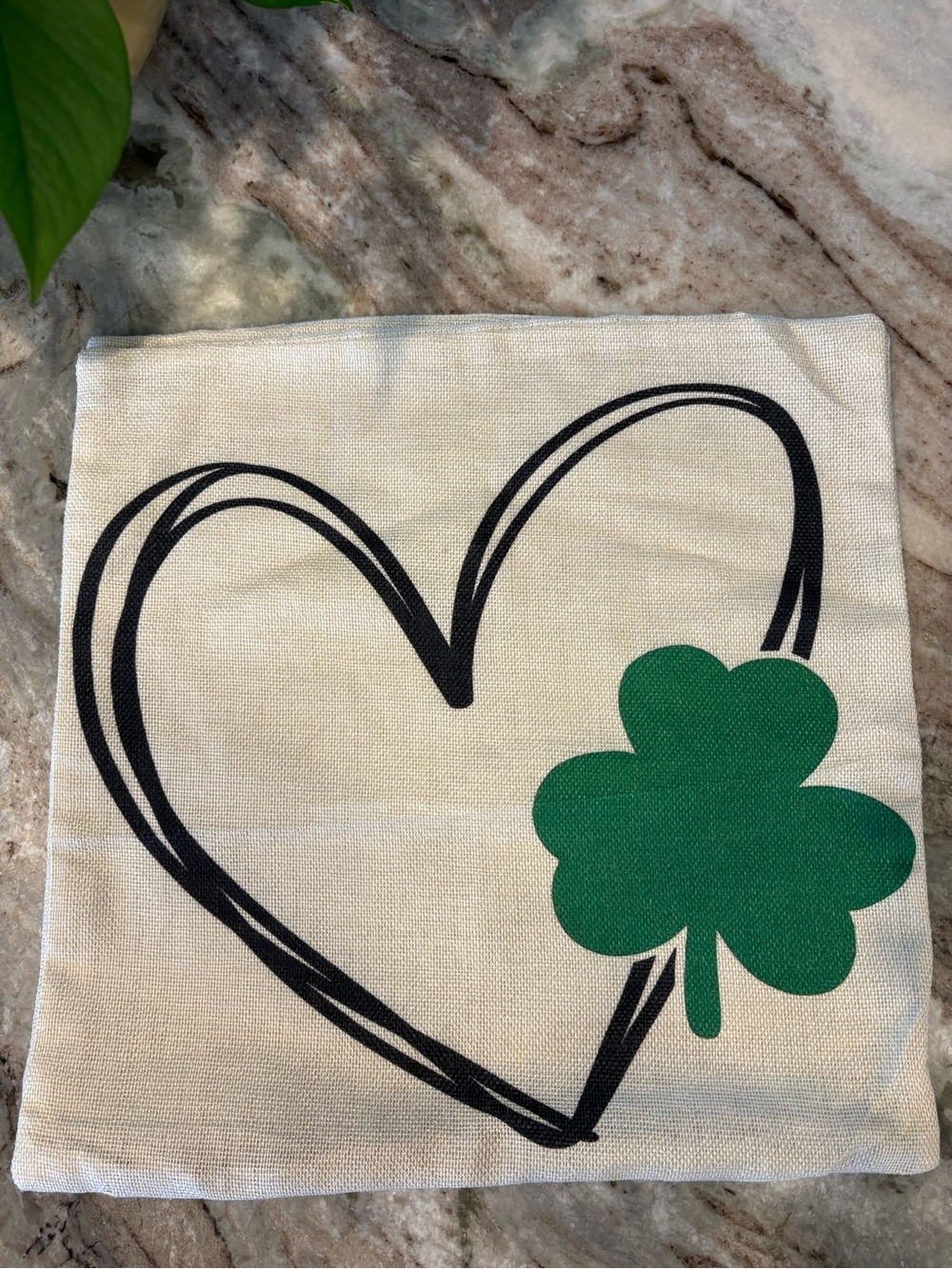 Canvas Pillow Cover with Heart and Green Shamrock